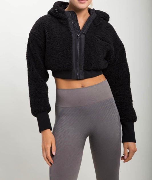 Hooded Cropped Sherpa Jacket
