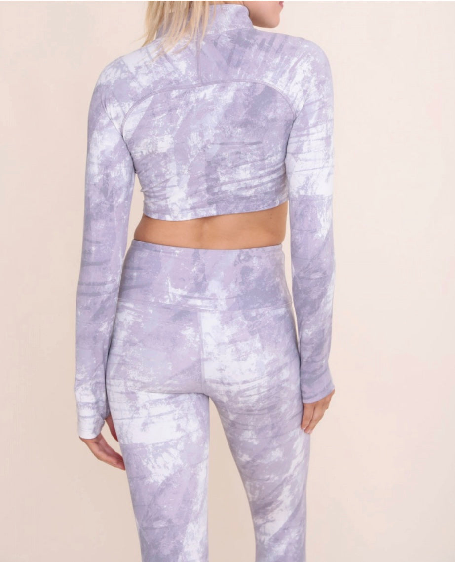 Concrete Cropped Half-Zip Long Sleeve Top