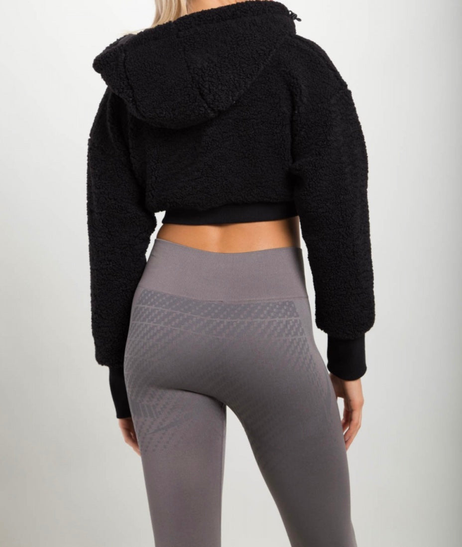 Hooded Cropped Sherpa Jacket