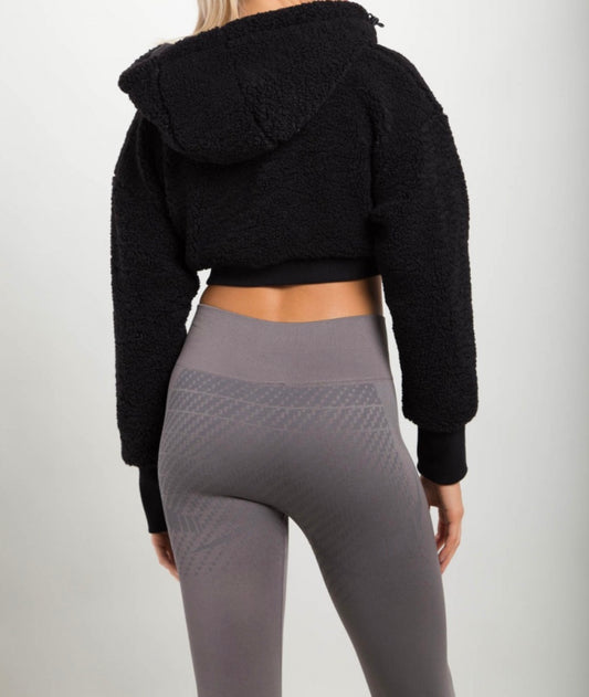 Hooded Cropped Sherpa Jacket