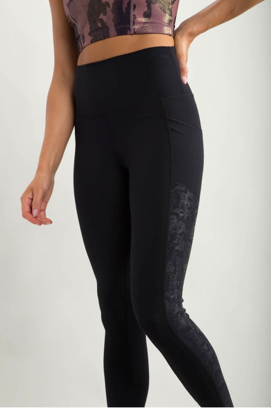Metallic Side Accent High-Waist Leggings