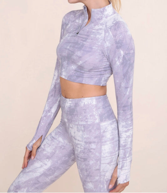 Concrete Cropped Half-Zip Long Sleeve Top