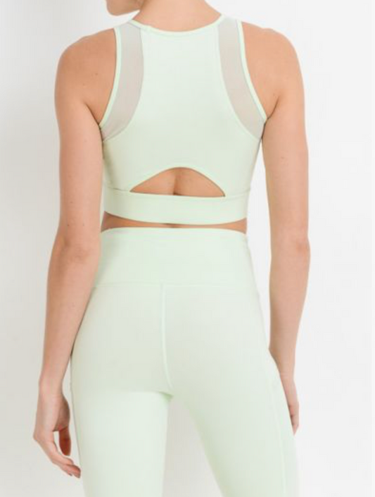 Wraparound Mesh Lace Front Sports Bra