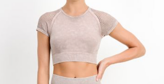 Hybrid Seamless Mineral Wash Raglan Crop Top