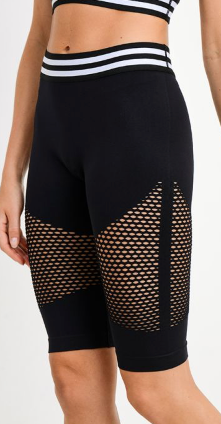 Highwaist Striped Band Bermuda Short Leggings