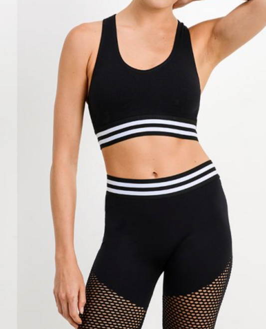 Seamless Striped Rib Cutout Racerback Sports Bra