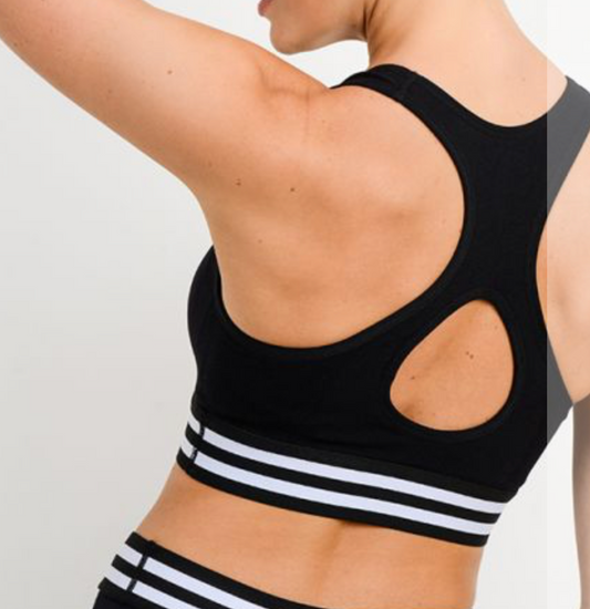 Seamless Striped Rib Cutout Racerback Sports Bra