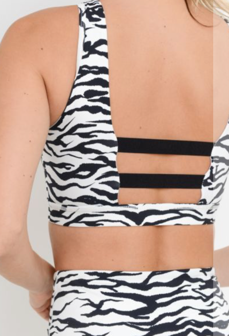 Zebra Print Strap Back Sports Bra