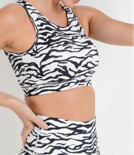 Zebra Print Strap Back Sports Bra