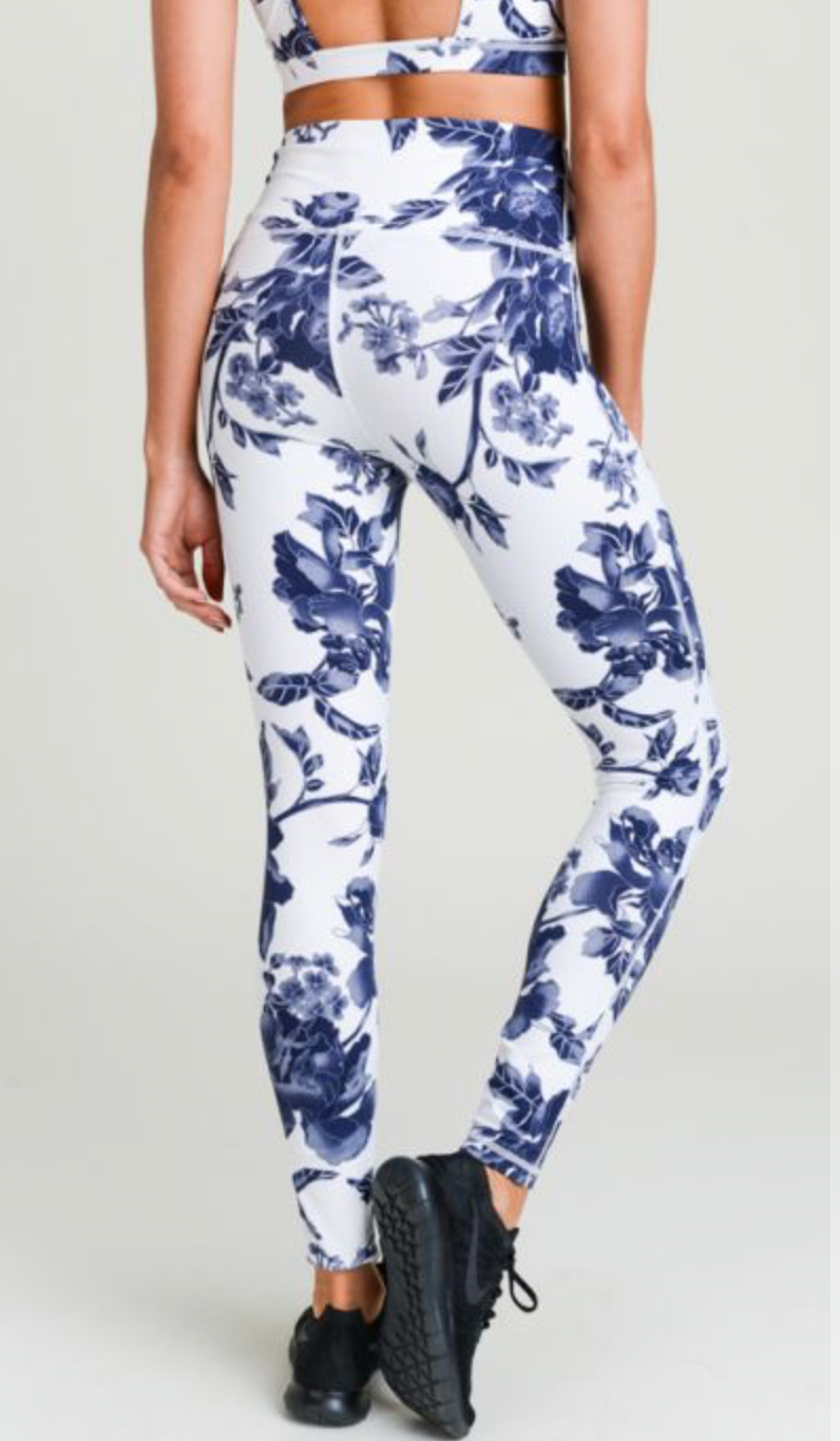Highwaist Ultramarine Floral Print Full Leggings