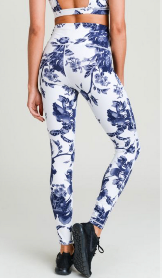 Highwaist Ultramarine Floral Print Full Leggings