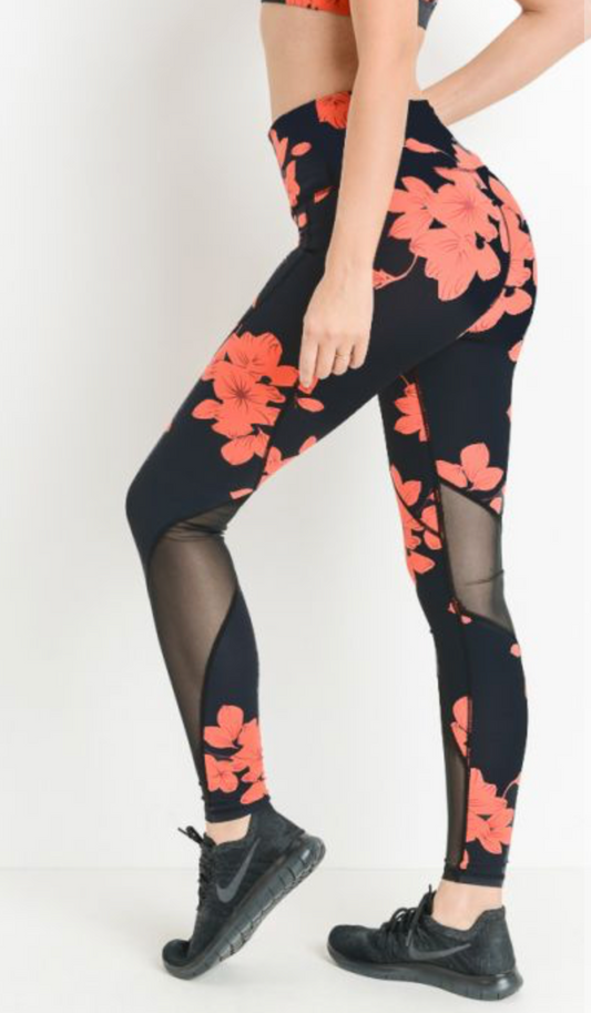 Highwaist Vintage Hibiscus and Mesh Full Leggings