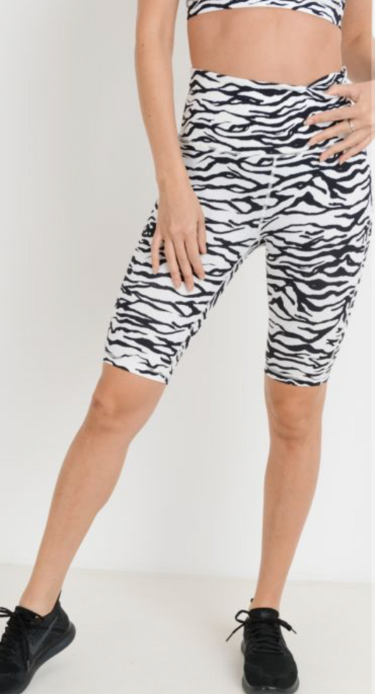 Highwaist Zebra Print Bermuda Active Shorts