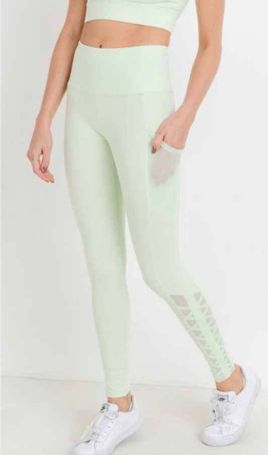 Highwaist Hybrid Mesh & Lattice Straps Full Pocket Leggings